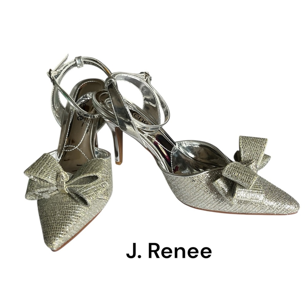 J.Renee Silver Slingback Heels with Bow - Picture 3 of 11